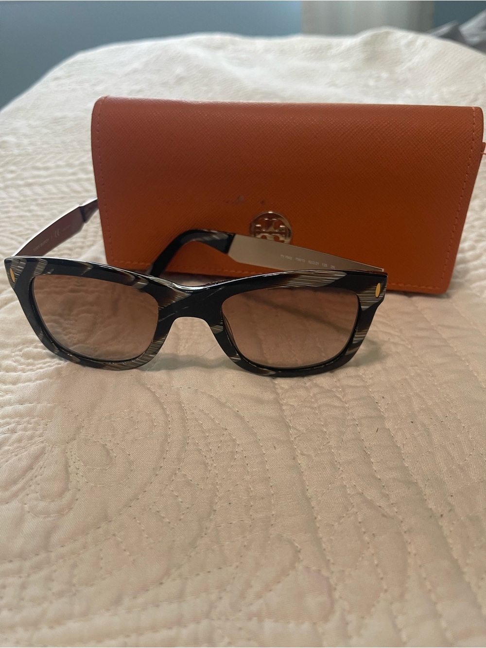 Tory Burch Black Tortoise Sunglasses with Orange Case